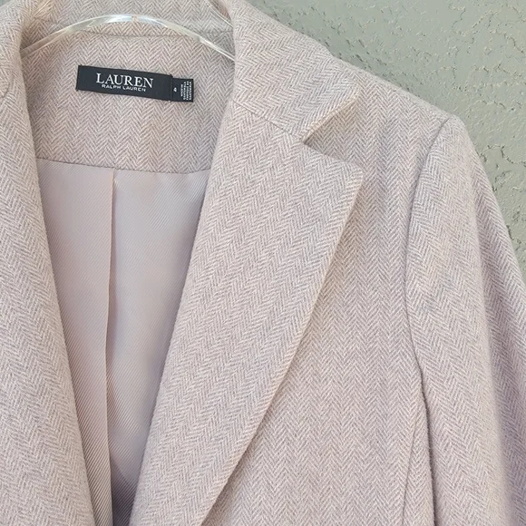 Lauren Ralph Lauren black label Herringbone wool blend dusty pink  coat size 4 - Picture 6 of 15